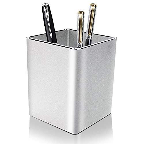 VAYDEER Metall Stiftehalter Schreibtisch Aluminium Zubehör Organizer und Cup Storage Stationär Robust 8×8×10 cm, Silber