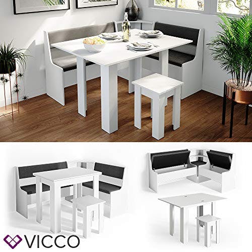 Vicco Eckbankgruppe Roman, Weiß/Anthrazit, 150 x 120 cm mit Tisch 0