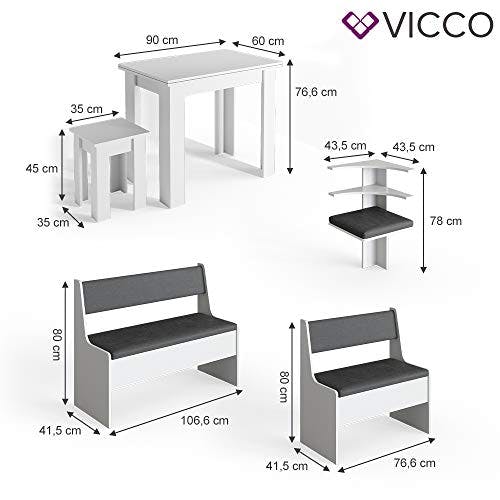 Vicco Eckbankgruppe Roman, Weiß/Anthrazit, 150 x 120 cm mit Tisch 1