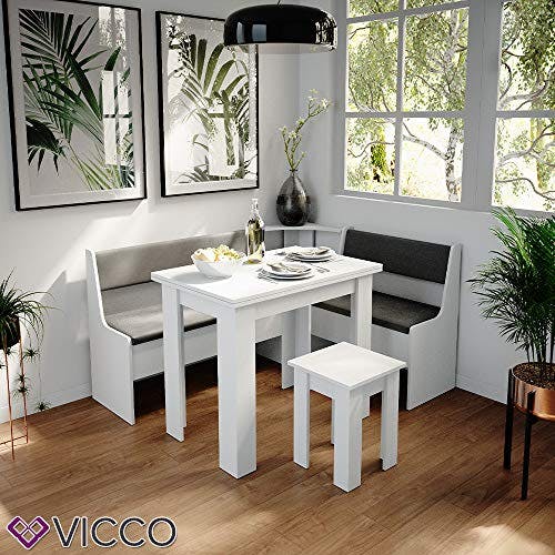 Vicco Eckbankgruppe Roman, Weiß/Anthrazit, 150 x 120 cm mit Tisch 2