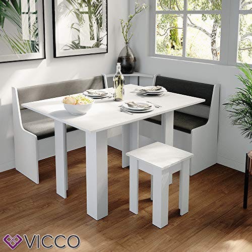 Vicco Eckbankgruppe Roman, Weiß/Anthrazit, 150 x 120 cm mit Tisch 3