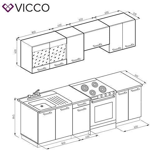 Vicco Küchenzeile Raul, Anthrazit Hochglanz/Weiß, 240 cm mit Arbeitsplatte 2