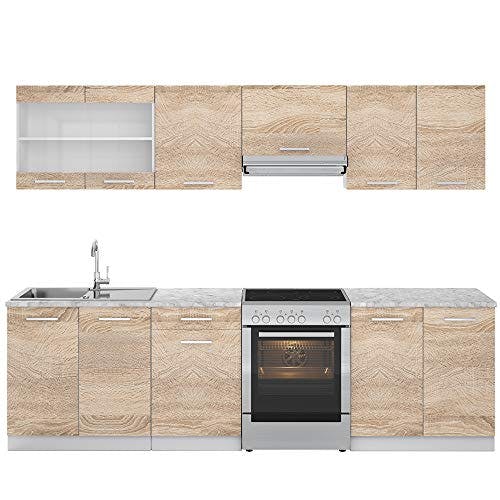 Vicco Küchenzeile Raul, Sonoma/Weiß, 270 cm mit Arbeitsplatte 0