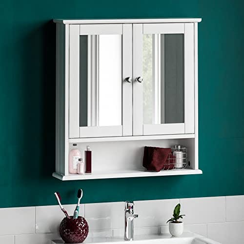 Vida Designs Priano Badezimmer-Spiegelschrank, 2 Türen, Wandmontage, Aufbewahrungsmöbel, weiß