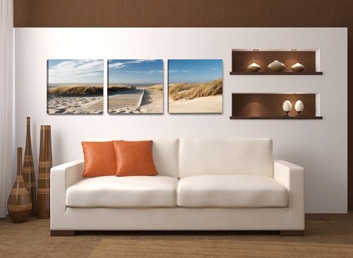 Visario 4221 Bilder auf Leinwand Bild 150 x 50 cm Strand Düne Nordsee - Ostsee DREI Teile 50x50cm 1