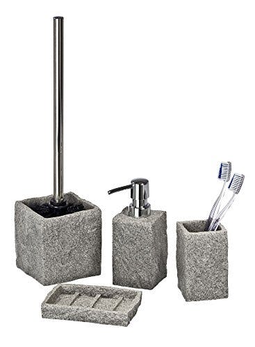 WENKO WC-Garnitur Granit, hochwertiger Bürstenhalter aus Kunststoff in Stein-Optik, inklusive Toilettenbürste, 10 x 39 x 10 cm, Grau 0
