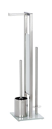 WENKO Stand WC-Garnitur Rivalta, mit integriertem Toilettenpapierhalter und WC-Bürstenhalter, in rostfreier Edelstahl-Qualität, 23 x 70 x 18 cm, Silber matt 0