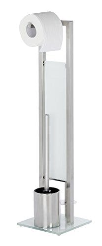 WENKO Stand WC-Garnitur Rivalta, mit integriertem Toilettenpapierhalter und WC-Bürstenhalter, in rostfreier Edelstahl-Qualität, 23 x 70 x 18 cm, Silber matt 1