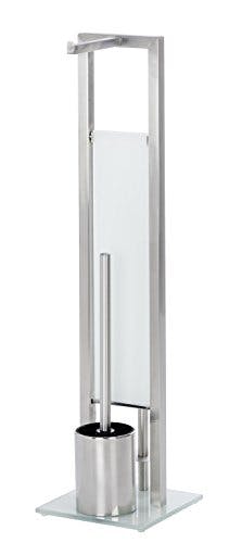 WENKO Stand WC-Garnitur Rivalta, mit integriertem Toilettenpapierhalter und WC-Bürstenhalter, in rostfreier Edelstahl-Qualität, 23 x 70 x 18 cm, Silber matt 2
