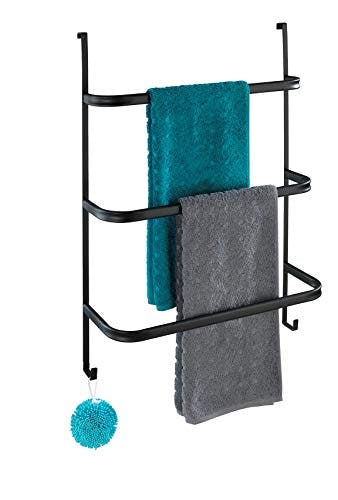 WENKO Handtuchhalter Irpinia, für das Bad ohne Bohren, zum Einhängen, mit 3 Handtuchstangen, Stahl, 54,5 x 77,5 x 21,5 cm, schwarz matt 1