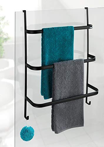 WENKO Handtuchhalter Irpinia, für das Bad ohne Bohren, zum Einhängen, mit 3 Handtuchstangen, Stahl, 54,5 x 77,5 x 21,5 cm, schwarz matt 2