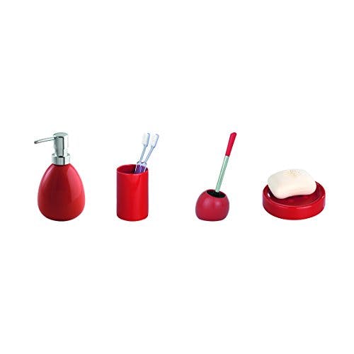WENKO WC-Garnitur Polaris, hochwertiger Toilettenbürstenhalter aus edler Keramik, für Bad &amp; Gäste-WC, inklusive Toilettenbürste mit auswechselbarem Bürstenkopf Ø 8 cm, 15 x 36 x 14,5 cm, Rot 1