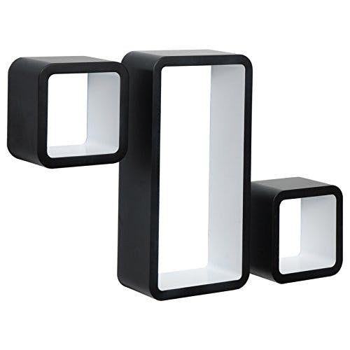 WOLTU Wandregal Cube Regal 3er Set Würfelregal Hängeregal, schwarz-weiß, Quadratisch Schwebend Design RG9248ws 2