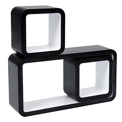 WOLTU Wandregal Cube Regal 3er Set Würfelregal Hängeregal, schwarz-weiß, Quadratisch Schwebend Design RG9248ws 3