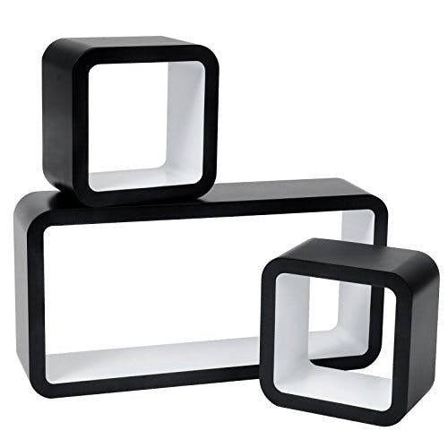 WOLTU Wandregal Cube Regal 3er Set Würfelregal Hängeregal, schwarz-weiß, Quadratisch Schwebend Design RG9248ws