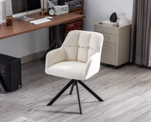 Wahson Sessel Samt Schreibtischstuhl Drehstuhl ohne Rollen Modern Polsterstuhl für Home Office/Schlafzimmer/Wohnzimmer (Lehnstuhl,Weiß) 0