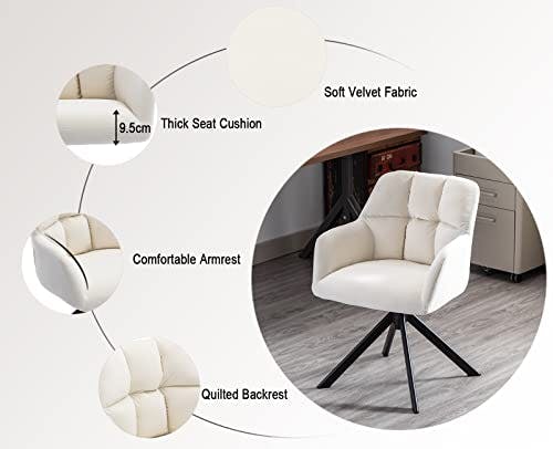 Wahson Sessel Samt Schreibtischstuhl Drehstuhl ohne Rollen Modern Polsterstuhl für Home Office/Schlafzimmer/Wohnzimmer (Lehnstuhl,Weiß) 2