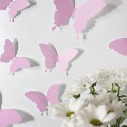 Wandkings Schmetterlinge im 3D-Style in ROSA, 12 Stück, Wanddekoration mit Klebepunkten zur Fixierung 0