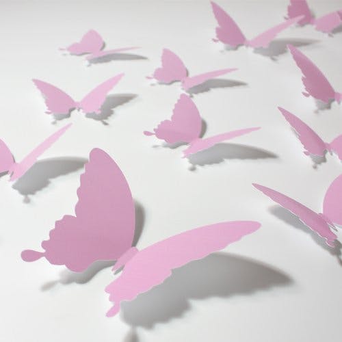 Wandkings Schmetterlinge im 3D-Style in ROSA, 12 Stück, Wanddekoration mit Klebepunkten zur Fixierung 1