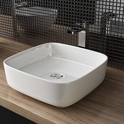 Waschbecken24 Keramik Aufsatzwaschbecken Waschschale Lotus-Effekt Weiß für das Badezimmer (39x39x13cm, Weiß / A108) 0