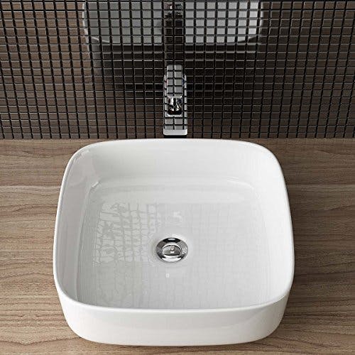 Waschbecken24 Keramik Aufsatzwaschbecken Waschschale Lotus-Effekt Weiß für das Badezimmer (39x39x13cm, Weiß / A108) 1