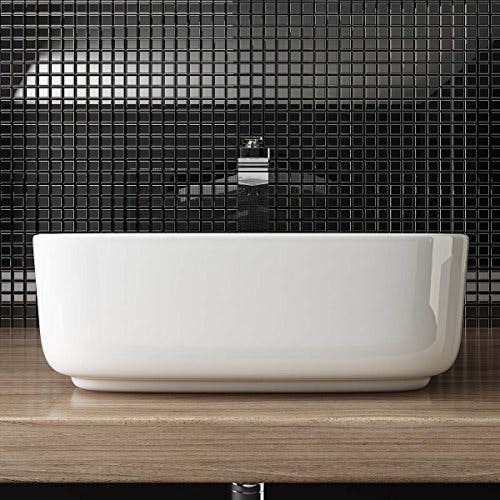 Waschbecken24 Keramik Aufsatzwaschbecken Waschschale Lotus-Effekt Weiß für das Badezimmer (39x39x13cm, Weiß / A108) 2