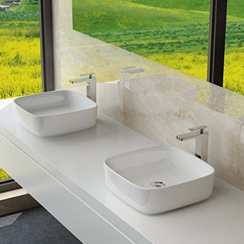 Waschbecken24 Keramik Aufsatzwaschbecken Waschschale Lotus-Effekt Weiß für das Badezimmer (39x39x13cm, Weiß / A108) 3