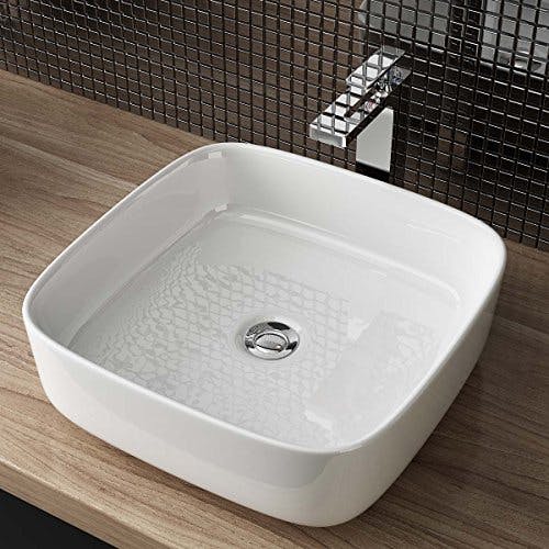 Waschbecken24 Keramik Aufsatzwaschbecken Waschschale Lotus-Effekt Weiß für das Badezimmer (39x39x13cm, Weiß / A108)