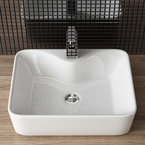 Waschbecken24 | Aufsatzwaschbecken | Eckig | Premium-Qualität | Lotus-Effekt | Badezimmer und Gäste-WC (48x37x13cm, Weiß / A98) 0