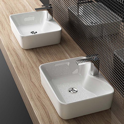 Waschbecken24 | Aufsatzwaschbecken | Eckig | Premium-Qualität | Lotus-Effekt | Badezimmer und Gäste-WC (48x37x13cm, Weiß / A98) 1