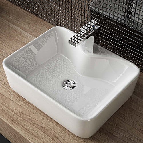 Waschbecken24 | Aufsatzwaschbecken | Eckig | Premium-Qualität | Lotus-Effekt | Badezimmer und Gäste-WC (48x37x13cm, Weiß / A98)