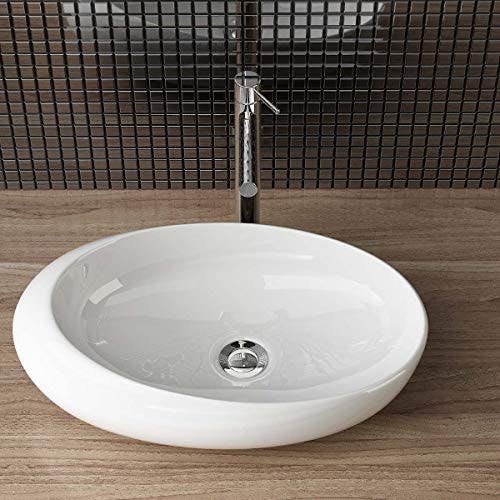 Waschbecken24 Keramik aufsatzwaschbecken mit Lotus-Effekt für Badezimmer und Gäste-WC (49x30x13cm, Weiß / A290) 0