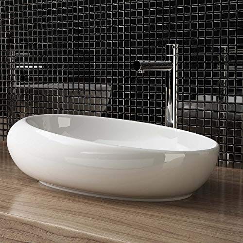 Waschbecken24 Keramik aufsatzwaschbecken mit Lotus-Effekt für Badezimmer und Gäste-WC (49x30x13cm, Weiß / A290) 1