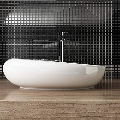 Waschbecken24 Keramik aufsatzwaschbecken mit Lotus-Effekt für Badezimmer und Gäste-WC (49x30x13cm, Weiß / A290) 2