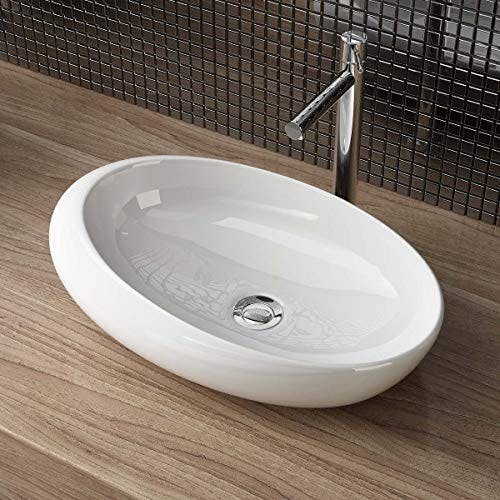 Waschbecken24 Keramik aufsatzwaschbecken mit Lotus-Effekt für Badezimmer und Gäste-WC (49x30x13cm, Weiß / A290)
