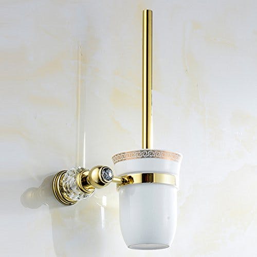 Weare Home Gold Toilettenbürstenhalter, Messing Toilettenbürste, Kristall Toilettenbürste Set Wandhalterung mit Bohrung Badezimmer Hardware Zubehör 0