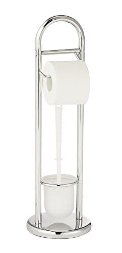 WENKO Stand WC-Garnitur Siena, Ständer für Toilettenpapier &amp; Toilettenbürste, WC-Papierhalter, stehender Rollenhalter inkl. Bürste, Stahl, Ø 19 x 63 cm, chrom