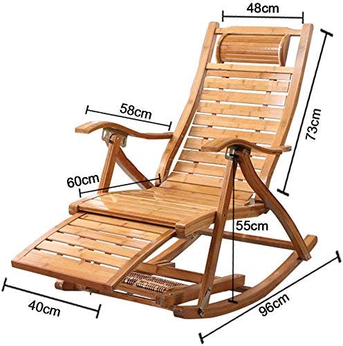 ZZX Relaxliege Garten Camp Schaukelstuhl Klappbarer 5-Gang Verstellbarer Liegestuhl aus Holz Bambus Patio Sonnenliege Relaxliege mit Schwerelosigkeit und gepolstert, max. Unterstützung 550lbs,Gray 3