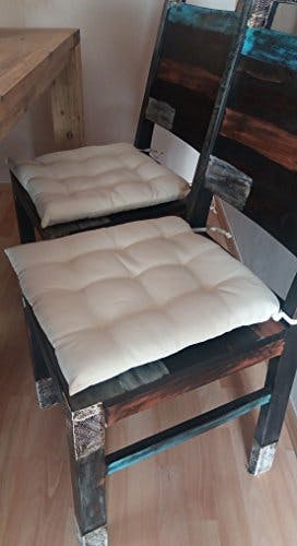 ZOLLNER 4er Set Sitzkissen in 40x40cm - gemütliche Stuhlkissen mit Bindebänder - waschbar bis 30°C - in Creme - Oeko Tex® Zertifiziert 3