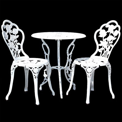 casa.pro Gartentisch Bistro-Tisch 60cm Rund Weiß mit 2 Stühlen im Antik-Look für Balko Terrasse Bistro-Set Gusseisen-Metall als Gartendeko 1