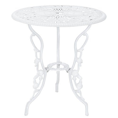 casa.pro Gartentisch Bistro-Tisch 60cm Rund Weiß mit 2 Stühlen im Antik-Look für Balko Terrasse Bistro-Set Gusseisen-Metall als Gartendeko 2