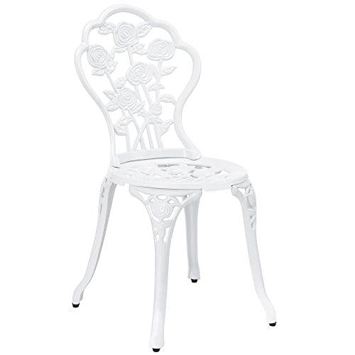 casa.pro Gartentisch Bistro-Tisch 60cm Rund Weiß mit 2 Stühlen im Antik-Look für Balko Terrasse Bistro-Set Gusseisen-Metall als Gartendeko 3