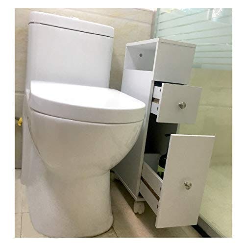 EASE Badezimmerschrank mit Rollen Badezimmerspeicher mit 2 Schubladen Weißer Holzbadezimmerschrank 33 × 15 × 66.5 cm Weiß 2