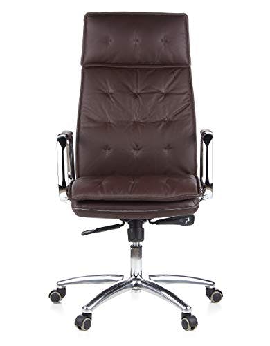 hjh OFFICE 600924 Chefsessel Bürostuhl Villa 20 Nappaleder Braun Büro-Sessel mit hoher Rückenlehne 3