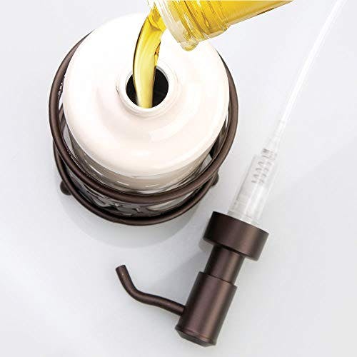 iDesign Vintage Seifenspender, Pumpspender mit 384 ml Fassungsvermögen, nachfüllbarer Seifen- und Spülmittelspender aus Keramik und Metall, beige/bronze 0