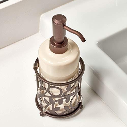 iDesign Vintage Seifenspender, Pumpspender mit 384 ml Fassungsvermögen, nachfüllbarer Seifen- und Spülmittelspender aus Keramik und Metall, beige/bronze 3