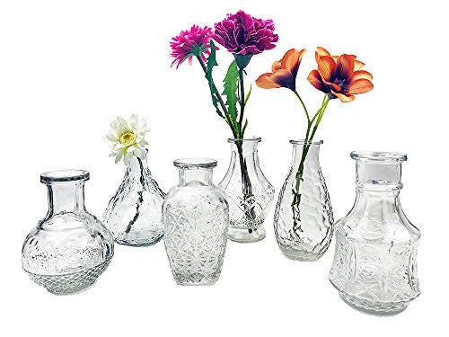 Glasvase Vintage, Mini Vase klar, H: 11,5-14,5 cm (6er Set) - kleine Vase, Blumenvase, Landhaus Vasen, Tischdekoration, Blumendeko, Hochzeit Deko