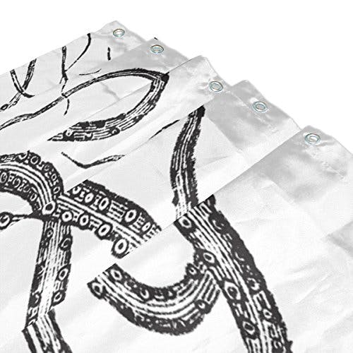 jstel Octopus schwarz und weiß 3-teiliges Badezimmer Set, maschinenwaschbar für den täglichen Gebrauch, inkl. 152,4 x 182,9 cm Wasserdicht Duschvorhang, 12 Dusche Haken und 1 anti-Teppich Carpet – Set 1