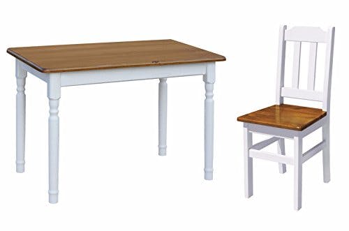 k koma Essgruppe Kiefer Holz 120 cm x 70 cm Tisch und 4 Stühle Landhausstil (Eiche) 0