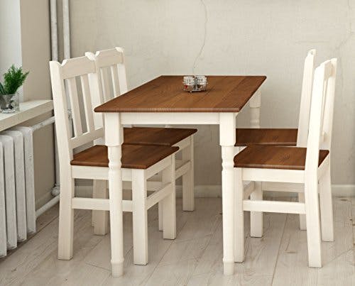 k koma Essgruppe Kiefer Holz 120 cm x 70 cm Tisch und 4 Stühle Landhausstil (Eiche)